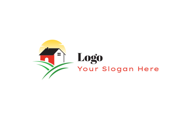 real estate logo illustration houses with black roofs on fields - logodesign.net