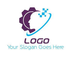 make an IT logo head in gear with swoosh pixels