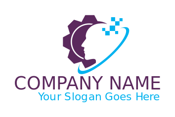 make an IT logo head in gear with swoosh pixels