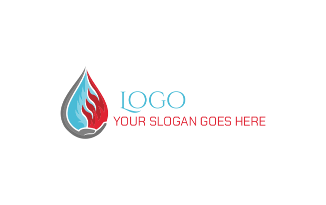 hvac icon swoosh hand holding droplet with abstract flames 