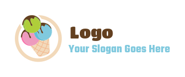 ice cream cone in circle with chocolate syrup drip logo icon