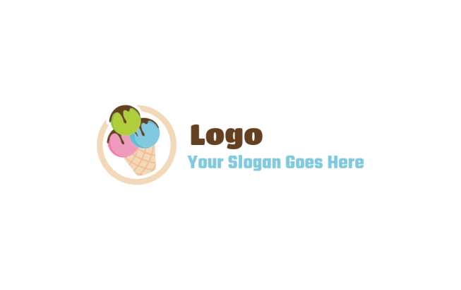 ice cream cone in circle with chocolate syrup drip logo icon