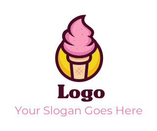 Generate a logo of ice cream on cone in circle