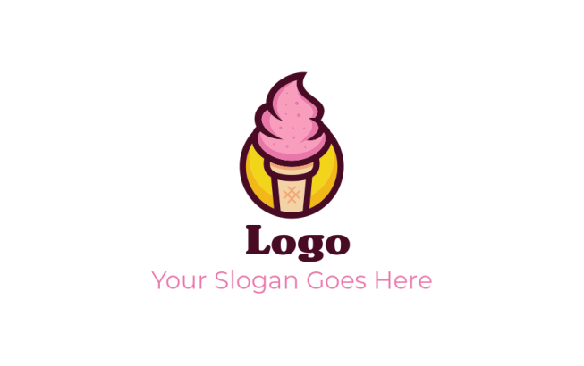 Generate a logo of ice cream on cone in circle