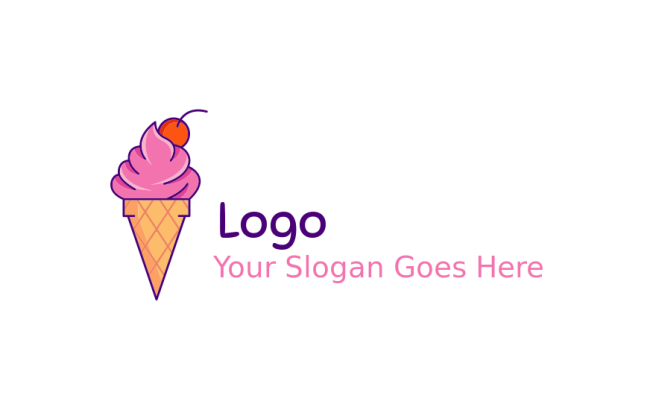 ice cream with cone and cherry topping logo idea