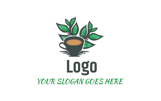 restaurant logo Illustrated leaves and tea cup