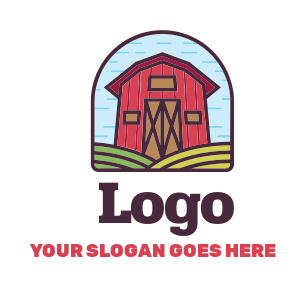 agriculture logo arch with farm barn and fields