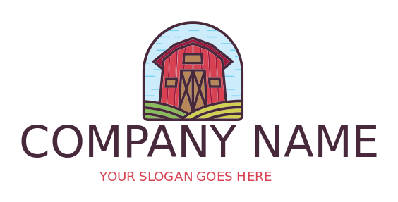 agriculture logo arch with farm barn and fields