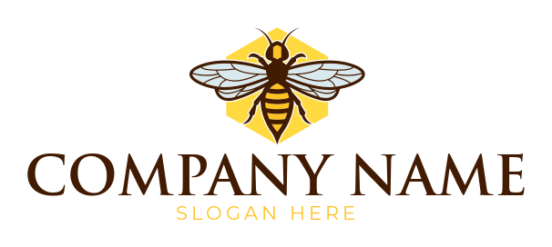 logo illustration of bee in yellow hexagon 