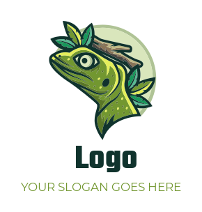 animal logo lizard head with branch and leaves