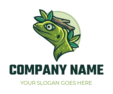 animal logo lizard head with branch and leaves