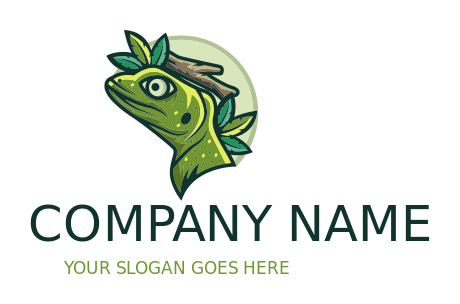 animal logo lizard head with branch and leaves