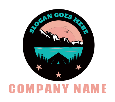 landscape logo tent with lake mountains trees