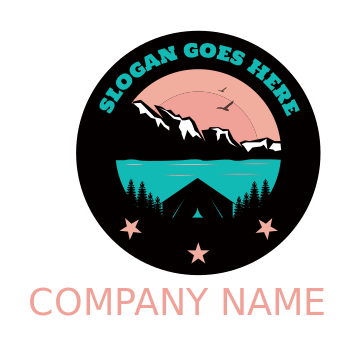 camping logo tent with lake mountains trees