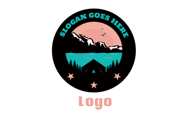 landscape logo tent with lake mountains trees