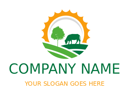 make an agriculture logo of cow and sun on farm