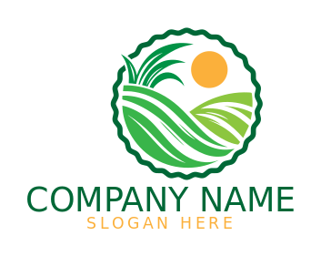 illustration of grass hills with sun in circle