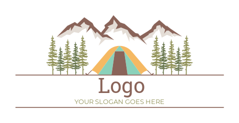 travel logo campsite tent mountains and trees 