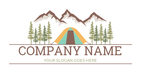 travel logo campsite tent mountains and trees 