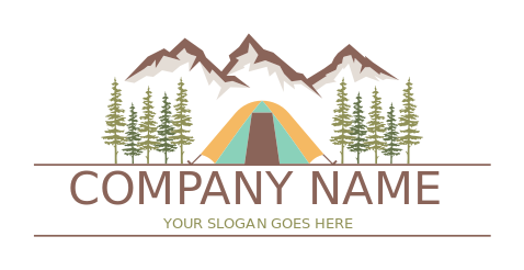 travel logo campsite tent mountains and trees 