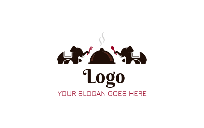 Indian restaurant symbol with elephants and cloche logo icon
