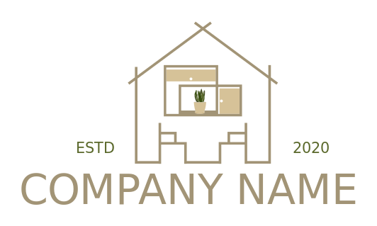 interior decorator logo line art house windows