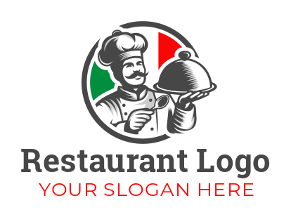Italian restaurant symbol of chef holding cloche