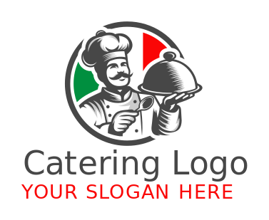 Italian restaurant symbol of chef holding cloche