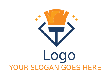 cleaning logo icon broom inside polygon