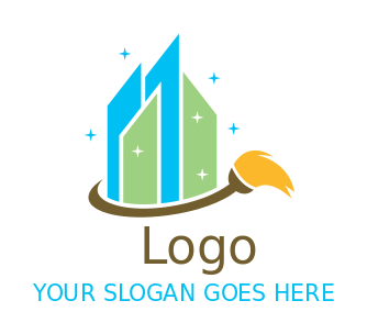 create a cleaning logo mop with buildings