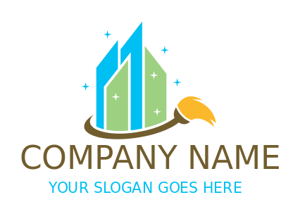 create a cleaning logo mop with buildings