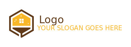 cleaning logo icon wiper and house in hexagon