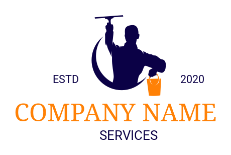 cleaning logo janitor with wiper and bucket