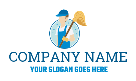 cleaning logo janitor holding mop in circle