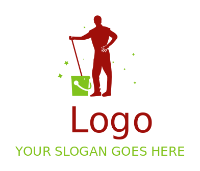 cleaning logo janitor with mop and bucket