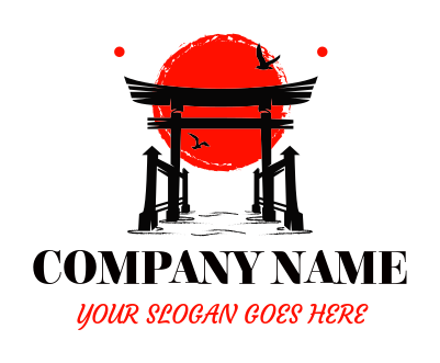 travel logo Japanese shrine watergate red sun