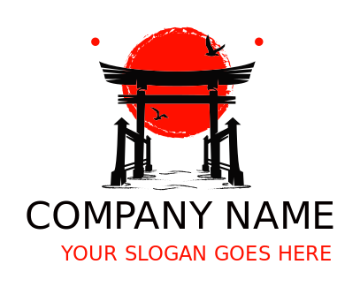 religious logo Japanese shrine water gate sun