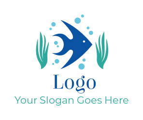 pet logo kelp and bubbles with aquarium fish