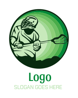 sports logo circle with lacrosse man in helmet