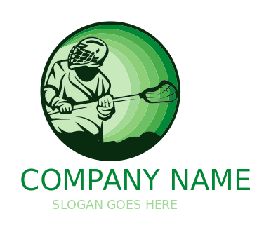sports logo circle with lacrosse man in helmet