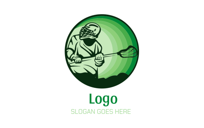 lacrosse man helmet swinging in gradient circle logo template