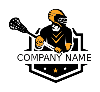 sports logo man holding lacrosse stick badge