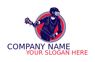 sports logo lacrosse man with stick in circle