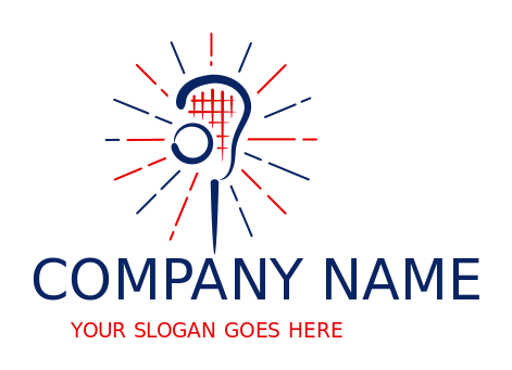 sports logo lacrosse stick with ball and rays