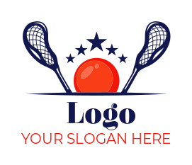 sports logo lacrosse sticks with ball and stars