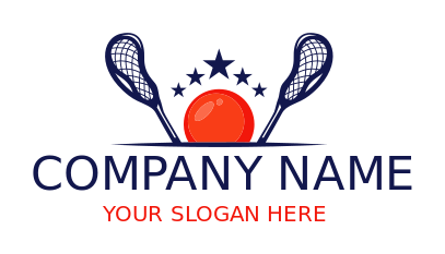 sports logo lacrosse sticks with ball and stars