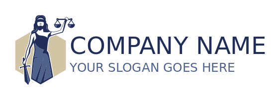 design an attorney logo lady justice holding balance scale and sword in hexagon