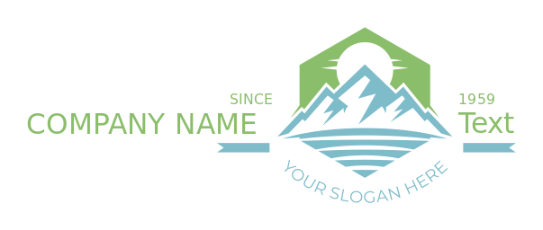 lake mountains with sun shining in the back logo icon