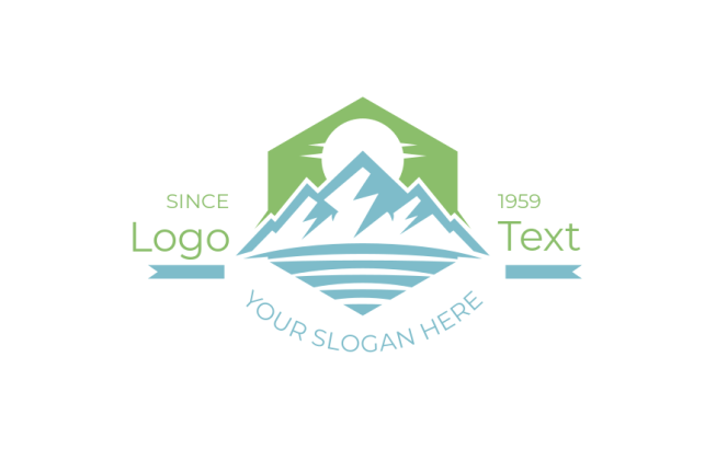 lake mountains with sun shining in the back logo icon