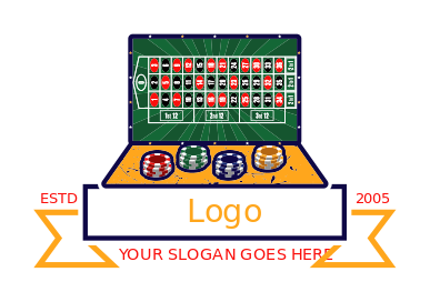 gambling logo laptop as casino table and chips